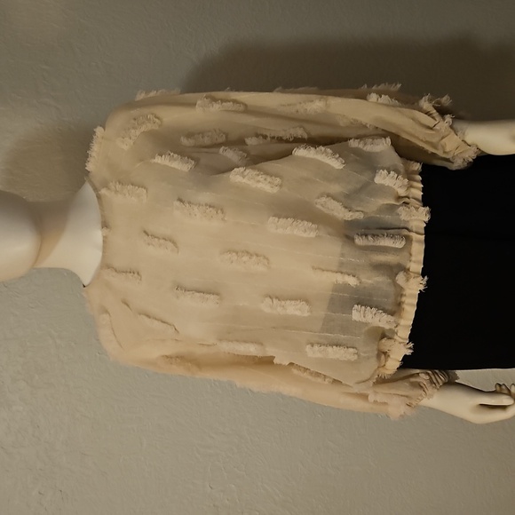 ZARA Cream Textured Metallic Gold Balloon Sleeve Oversized Sheer Blouson Top - Picture 3 of 7